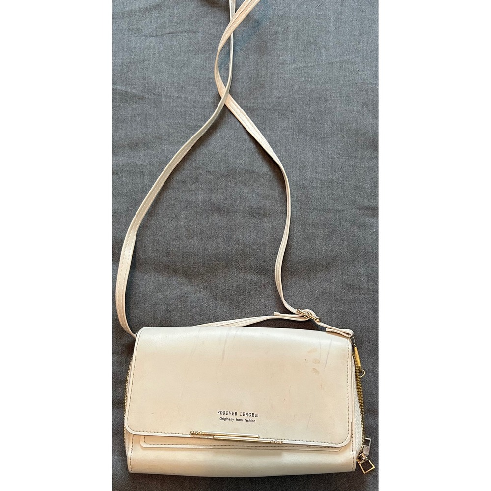 Forever LengRui Cream White Crossbody Wallet Bag Rhinestone Accents Organizer